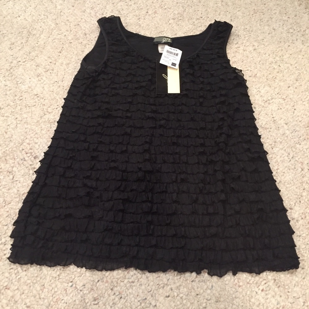 J.T.B black ruffle tank top. New with tags size M